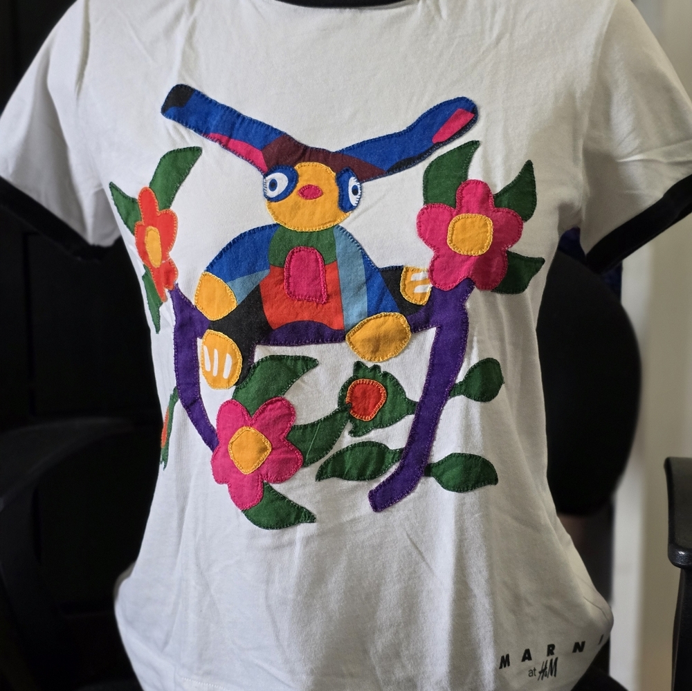 Marni White Tee with Colorful Embroidery